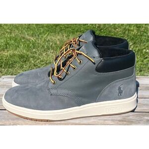 Polo Ralph Lauren Shoes Mens Size 9 Gray Sneaker Boot Leather Mid Top‎ BO-LCB